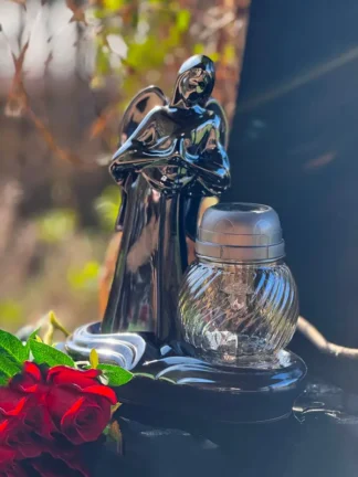 Solárny lampáš Sviečka Keramika Anjel A2 GRAFIT (29,5 cm)