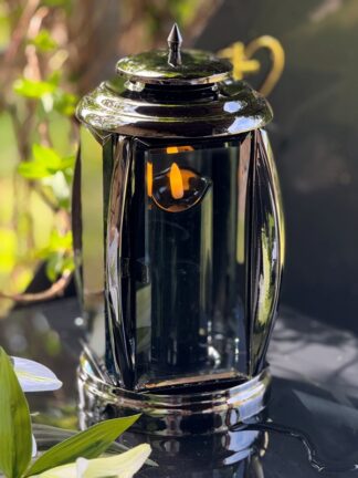 PREMIUM Paris umelecká kovová sviečka grafit + grafitová LED sviečka (29 cm)