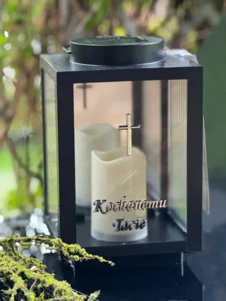 Solárna sviečka, moderný LED lampáš 24/7 strieborný nápis "Pre drahého otecka"