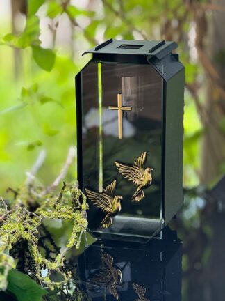 Solárna kovová kaplnka LUXORIA T3 GOLDEN Doves čierna matná priehľadná (22 cm)