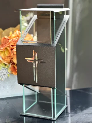 Kovová sviečka, kaplnka Premium Cross ZCK3P Čierna/Priehľadná + LED sviečka zadarmo