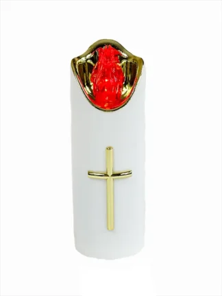 LED sviečka Golden Cross 2/23/LUX-BAT/W BIELA + červený plameň (14,5 cm)