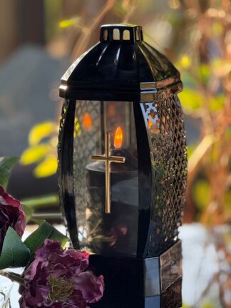 Malá kaplnka + zlatá aplikácia + čierna LED sviečka zadarmo - čierna (30 cm)