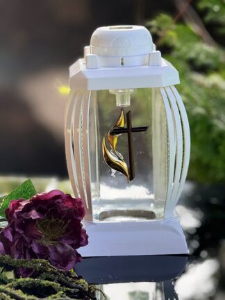 Solárna sviečka Prima1 Chapel Biely kríž + Zlatý oheň (24 cm)