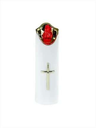 LED sviečka Zlatý kríž 3/23/LUX-BAT/W BIELA + biely studený plameň (17,5 cm)
