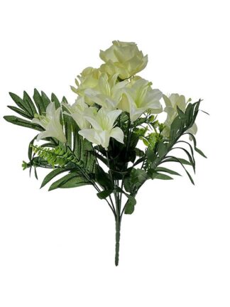 Bukiet mieszany z liściem palmy L343A- Biały + ecru 40 cm