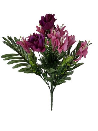 Bukiet mieszany z liściem palmy L343A- Róż + fuksja 40 cm