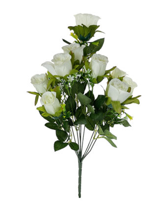 Bukiet BF-5 RÓŻA W PĄKU (Biały) 10 gałązek z dodatkiem! 56 cm