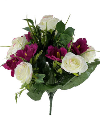 Bukiet mieszany BF-7 Róża/ Irys/ Bluszcz 18 GAŁĄZEK 46 cm (Biały z różem)