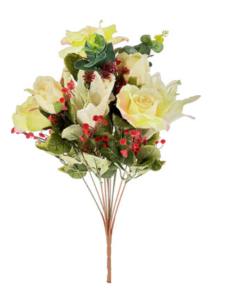 Bukiet mix  Róża Lilia Fitonia J217 Kremowy (45cm) Ostatnie sztuki!