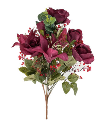 Bukiet mix  Róża Lilia Fitonia  J217 Bordo (45cm) Ostatnie sztuki!