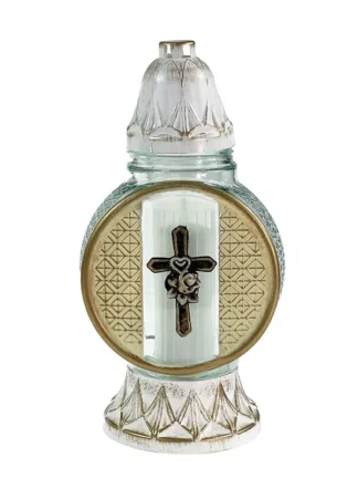 Znicz szklany Sofia złoty Krzyż (30 cm)