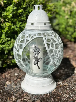 Znicz szklany Biały/Srebro Luna (32 cm)