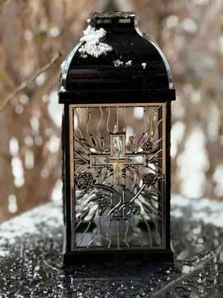 Znicz Kapliczka Farno Małe Róża/Krzyż Złoto (29 cm)
