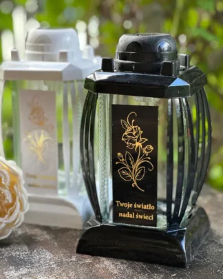 Znicz Solarny Kapliczka Prima1 NAPIS ZŁOTY "Twoje światło..."(24cm)