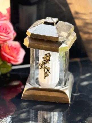 Znicz Kapliczka Prima Mini Brąz z różą (19 cm)