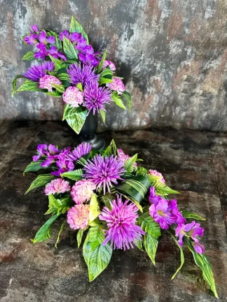 Komplet kompozycja z CHRYZANTEMĄ wazon + doniczka na grób FIOLET