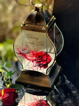 Znicz Kapliczka Q Czerń "Tęsknimy za Tobą Tato" Czerwona Róża (31 cm)