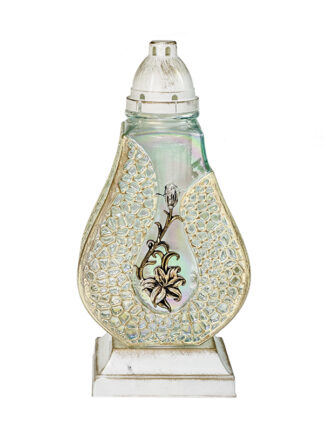 Artystyczny znicz szklany na wkład Rosa biało/złoty