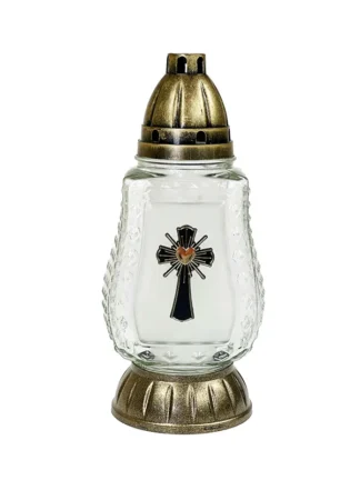 Znicz szklany na wkład S842 Krzyż Złoty (28cm)