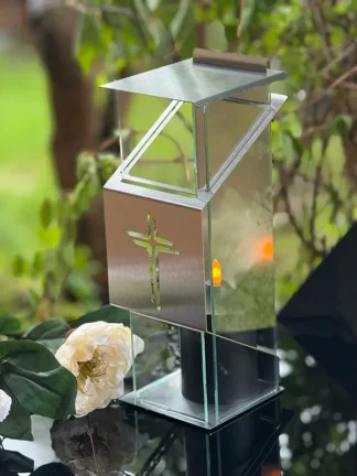 Znicz metalowy, kapliczka Premium LUXORIA KD Krzyż ZSZK3 ze ŚWIECĄ GRATIS Stal/Transparent