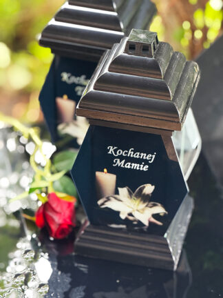 Znicz szklany Elipsa Mała "Kochanej Mamie" (31,5 cm)