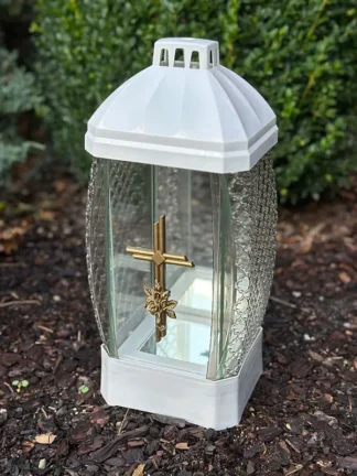 Kapliczka Duża + Aplikacja Świeca Led Gratis - Biała Krzyż (40 cm)