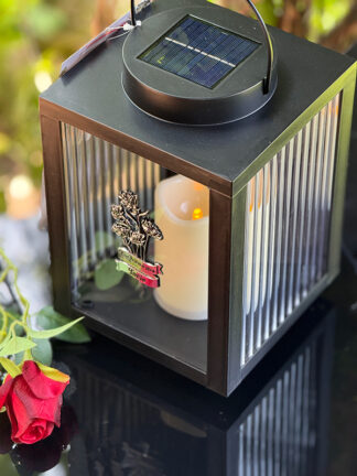 Znicz solarny, Nowoczesny Lampion Led Całodobowy srebrny Bukiet "Kochanemu Tacie"