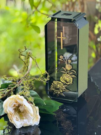 Kapliczka Solarna Metalowa LUXORIA T4 ZŁOTY ORNAMENT Czarny Mat Transparent (26 cm)
