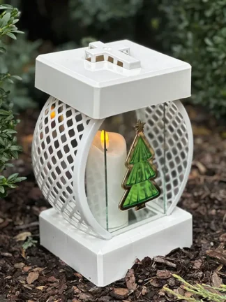 Znicz Świąteczny Koło Ażur Biały Choinka (28 cm)