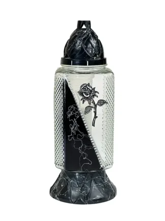 Znicz szklany Z502 Róża Czarny (38 cm)