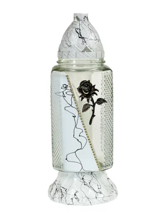Znicz szklany Z502 Róża Biały (38 cm)