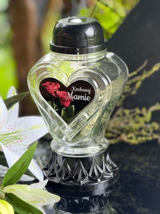 Znicz solarny P109 "Kochanej Mamie" Ciepłe światło Czarny (28,5 cm)