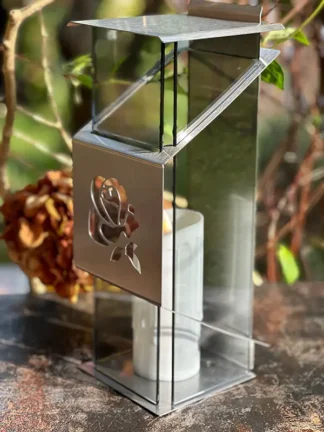 Znicz metalowy, kapliczka Premium Róża ZSZR3 Stal/Grafit