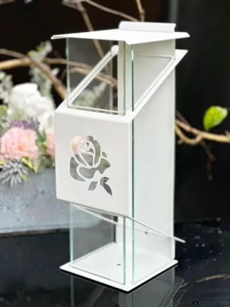 Znicz metalowy, kapliczka Premium Róża ZBS3P Biały/Transparent