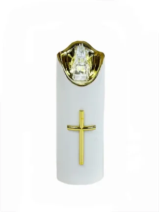 Świeca LED Złoty Krzyż 2/23/LUX-BAT/W BIAŁA + biały płomień (14,5 cm)