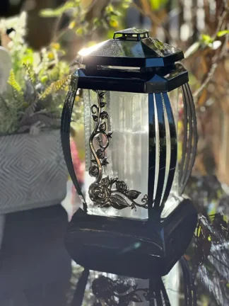 Znicz szklany Kapliczka Prima1 Czarny kwiaty (24cm)