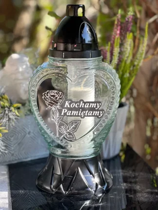 Znicz szklany S882 SERCE  Kochamy Pamiętamy (34,5cm)