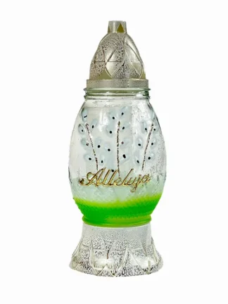 Znicz szklany Wielkanocny J2 Alleluja (28 cm) - Zielony