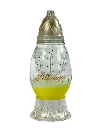 Znicz szklany Wielkanocny J2 Alleluja (28 cm) - Zółty