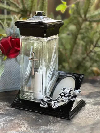 Znicz szklany ZC 2 CZARNY + wkład Led Gratis (24cm)