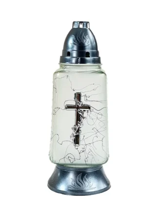 Znicz szklany Z1240 APL Krzyż Srebro (30cm)