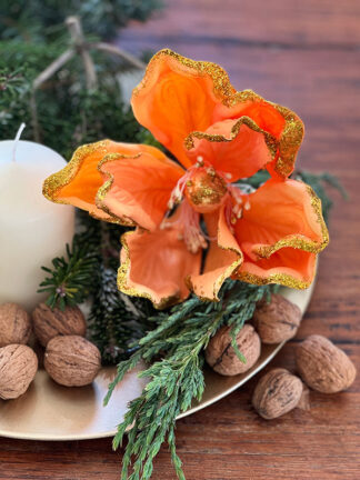 Dodatek świąteczny kwiat na piku FD07109 (22 cm) Ostatnie sztuki!