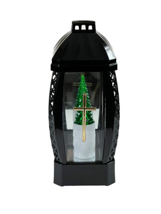 Kapliczka Mała Czarna Krzyż + Choinka LED (30 cm)