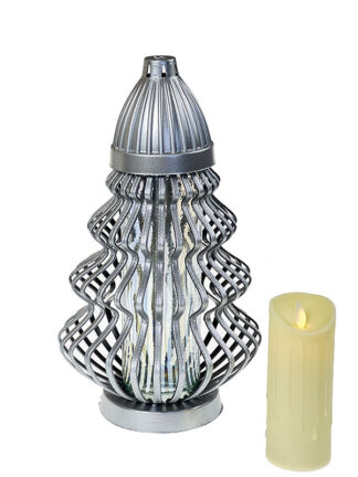 Znicz CH Ażur Świeca Led Gratis (36 cm) Srebrny