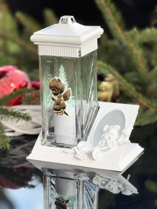 Znicz szklany ZC 2 BIAŁY + Choinka LED (24cm)
