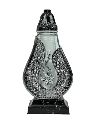 Artystyczny znicz szklany na wkład Rosa srebro