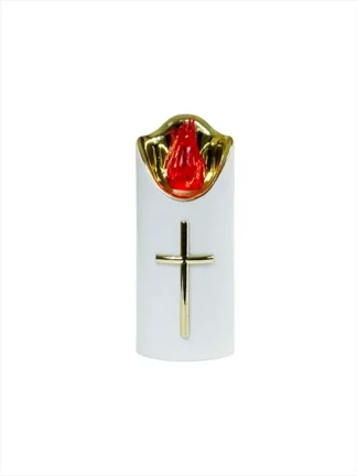 Świeca LED Złoty Krzyż 1/23/LUX-BAT/W BIAŁA + czerwony płomień (12 cm)