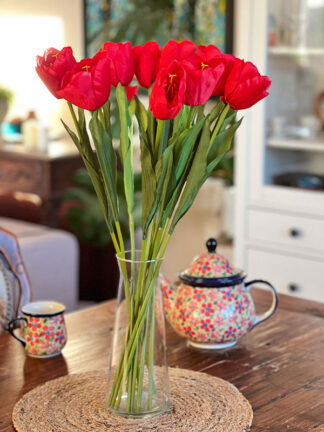 Tulipan pojedynczy satynowy G027 (58cm) Red/Yellow