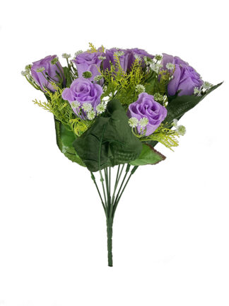 Bukiet Róża z gipsówką x 9  H104 Fioletowy (35cm)